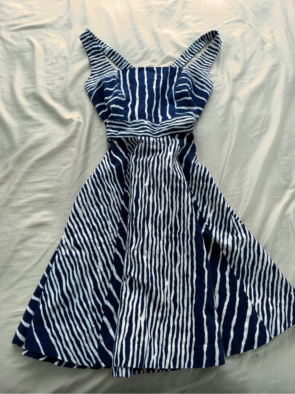 Blue & White Striped Midi Dress